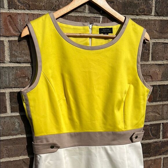 Tahari Arthur S Levine Colorblock Sleeveless Summer Dress Yellow and White 10 - Picture 9 of 16